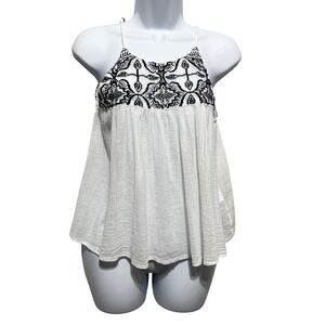 Abercrombie Fitch Women Babydoll Top M White Gauze Embroidered Boho Festival